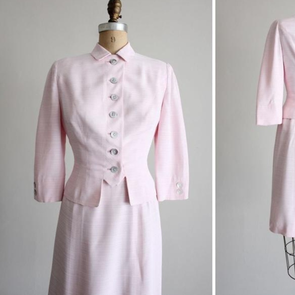Vintage Pink Jacket Skirt Suit XXS